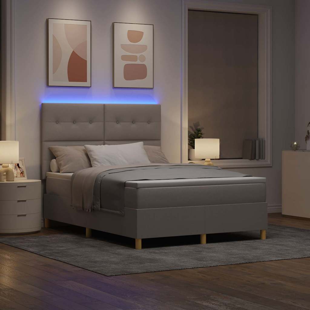 Lit à ressort LED avec tête de lit Taupe 140 x 190 cm tissu