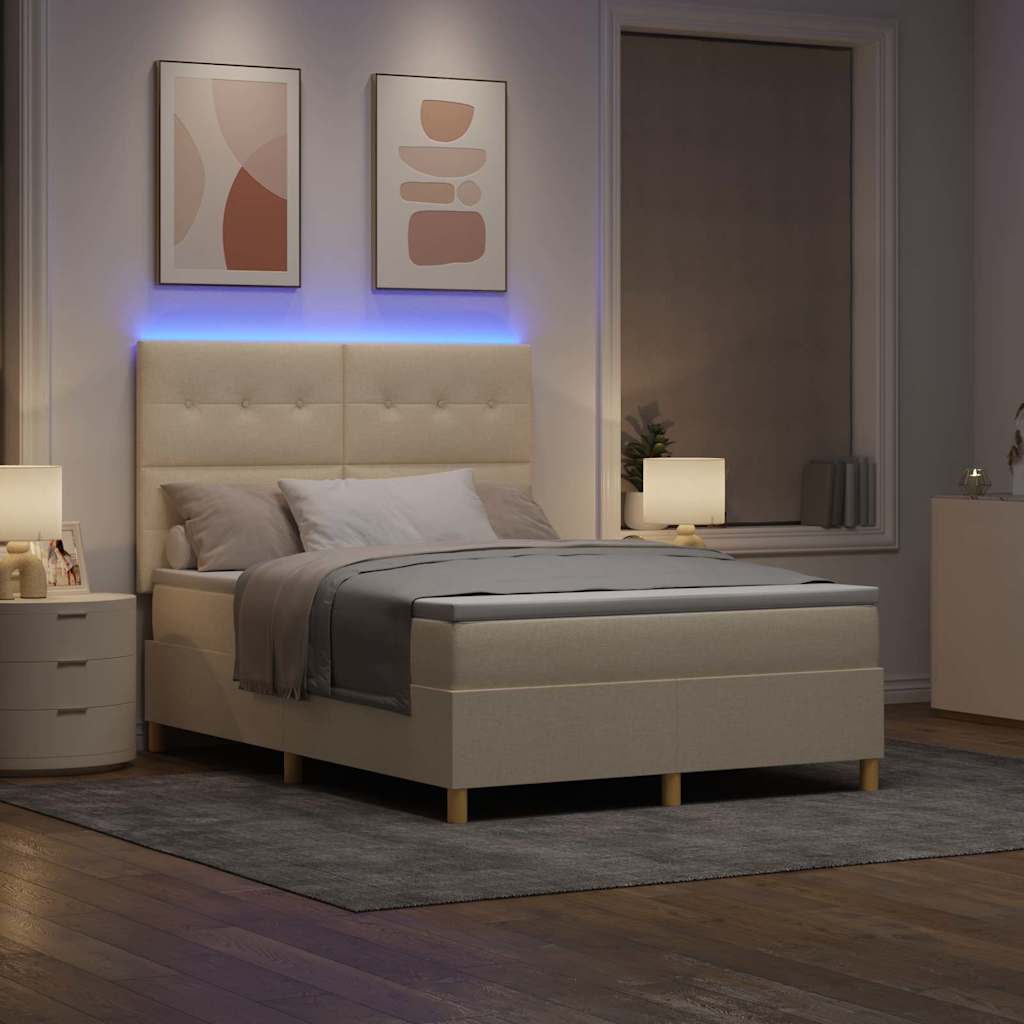 Lit à ressort LED avec matelas Crème 140 x 190 cm tissu - XIOS