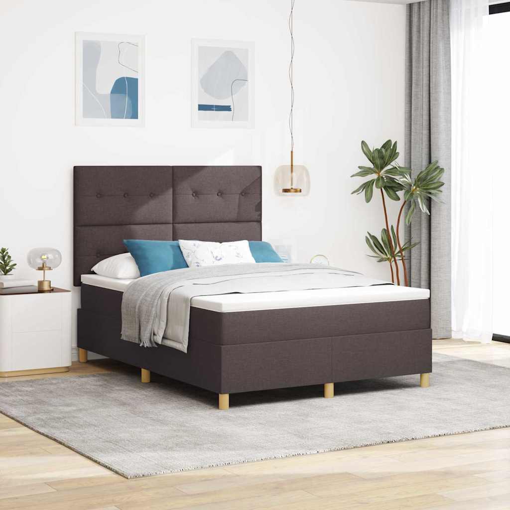 Lit à ressort LED avec matelas Marron foncé 140 x 200 cm tissu