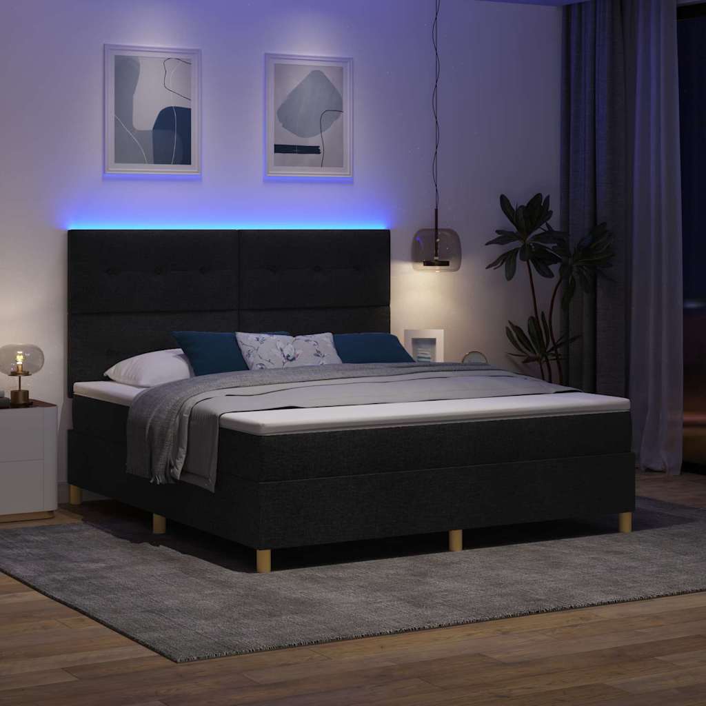 Lit à ressort LED avec matelas Noir 180 x 200 cm tissu