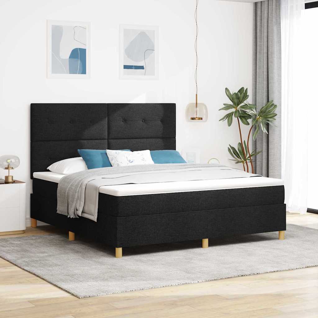 Lit à ressort LED avec matelas Noir 180 x 200 cm tissu
