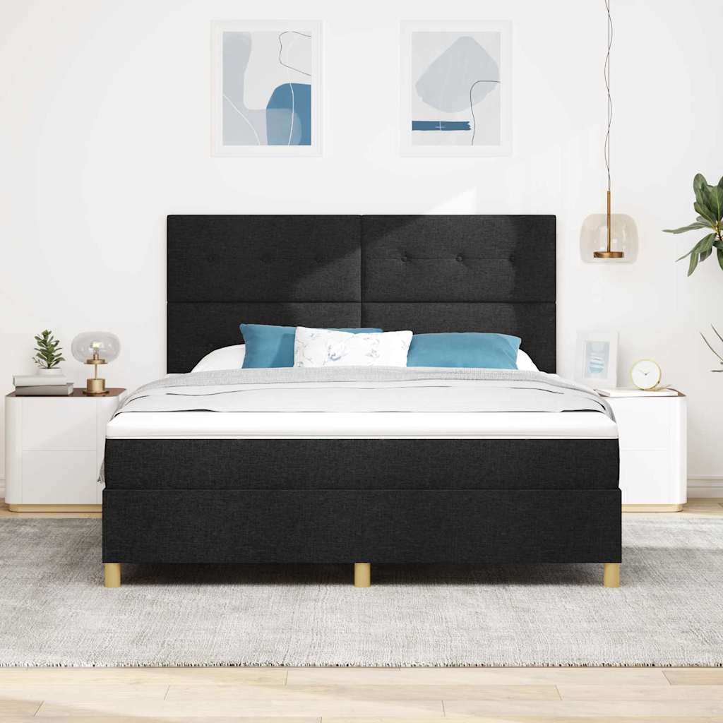 Lit à ressort LED avec matelas Noir 180 x 200 cm tissu