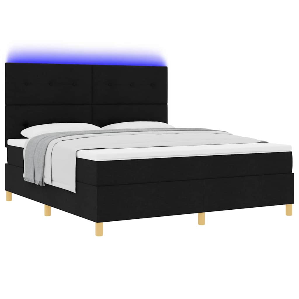 Lit à ressort LED avec matelas Noir 180 x 200 cm tissu
