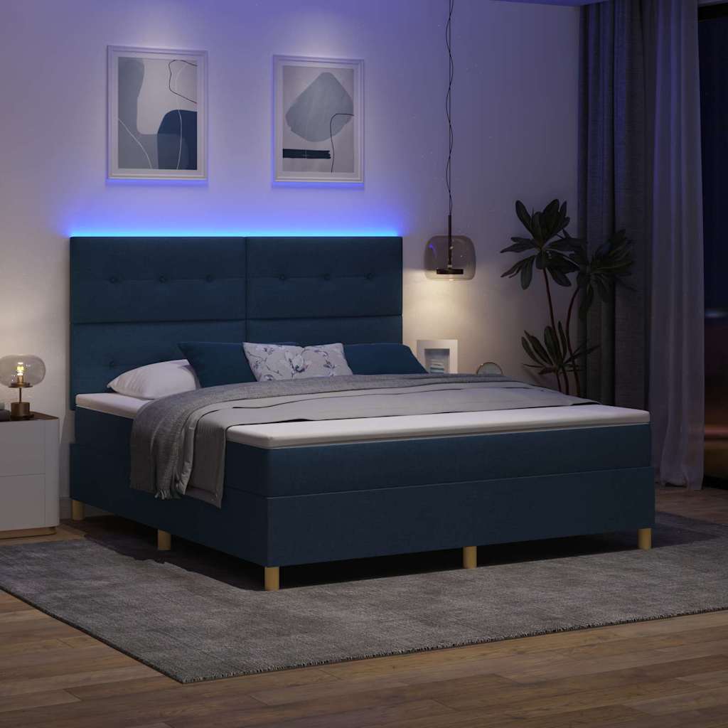 Lit à ressort LED avec matelas Bleu 180 x 200 cm tissu