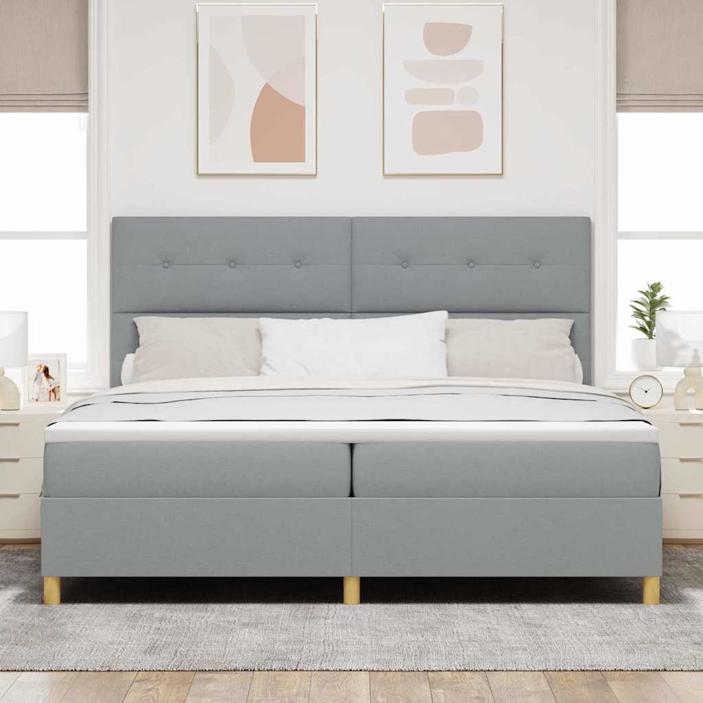 Lit à ressorts avec matelas Gris clair 200 x 200 cm tissu - XIOS