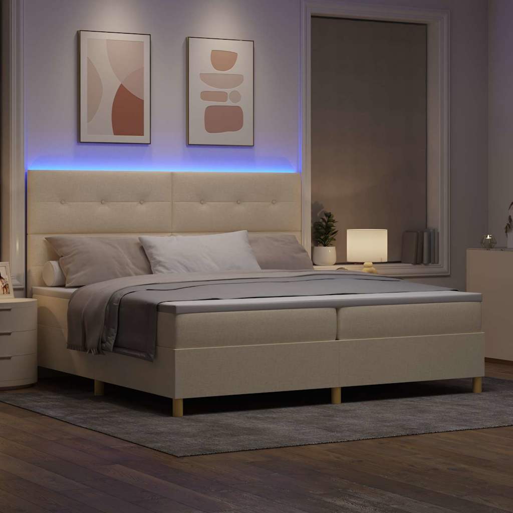 Lit à ressort LED avec matelas Crème 200 x 200 cm tissu - XIOS