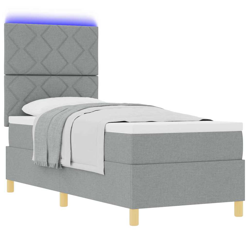 Lit à ressort LED avec tête de lit Gris clair 80 x 200 cm tissu