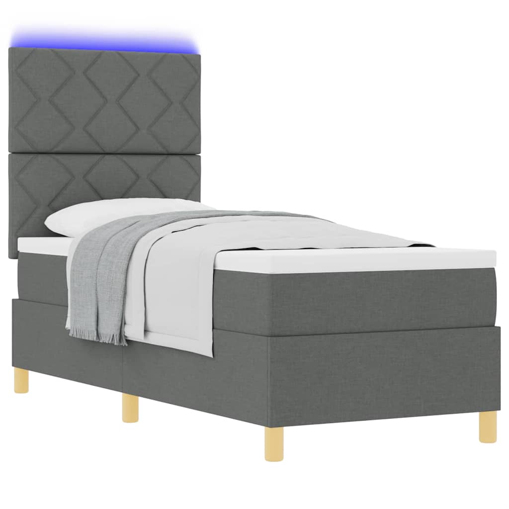 Lit à ressort LED avec tête de lit Gris foncé 80 x 200 cm tissu
