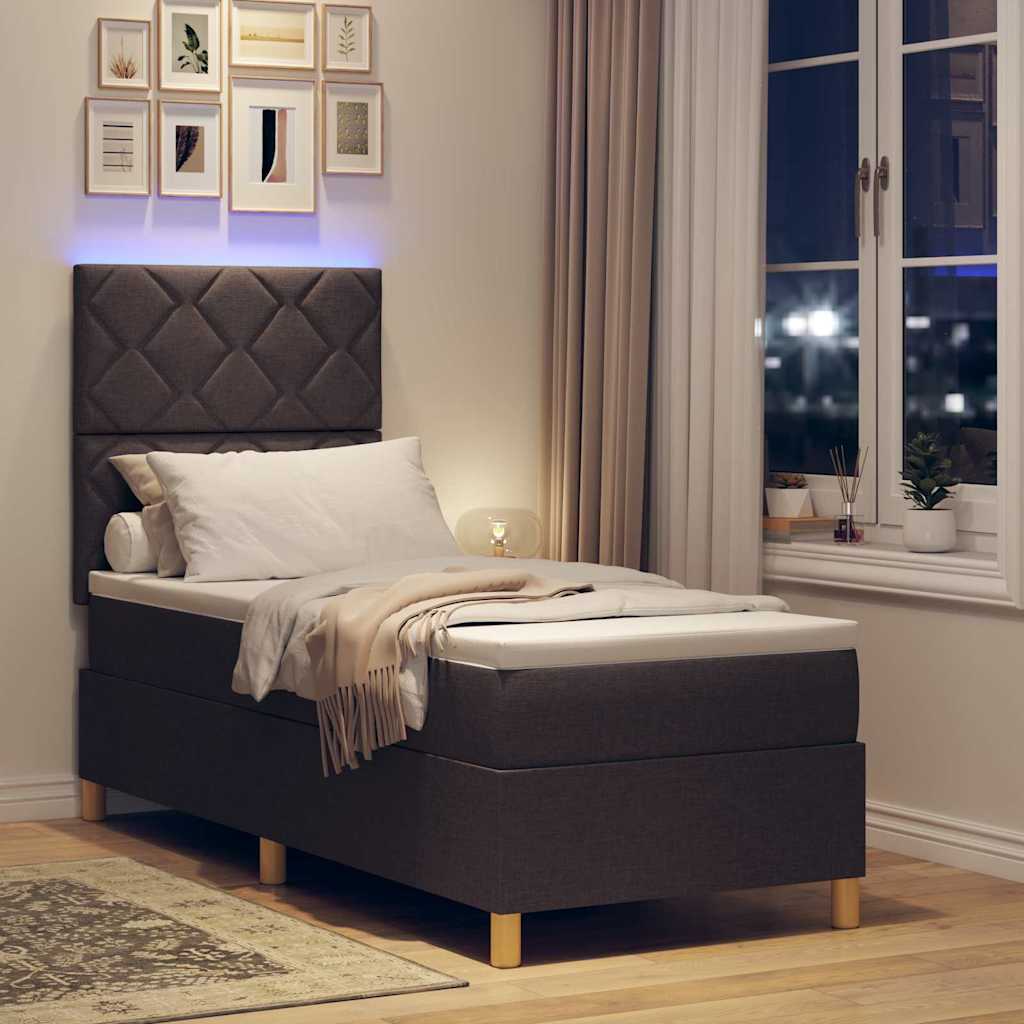 Lit à ressort LED Marron foncé 80 x 200 cm tissu