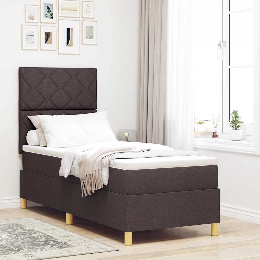 Lit à ressort LED Marron foncé 80 x 200 cm tissu