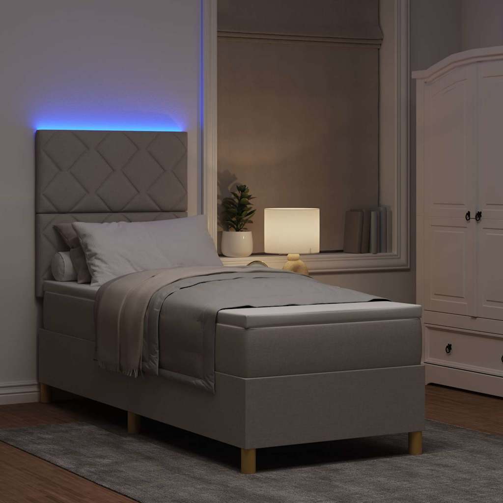 Lit à ressort LED avec tête de lit Taupe 80 x 200 cm tissu