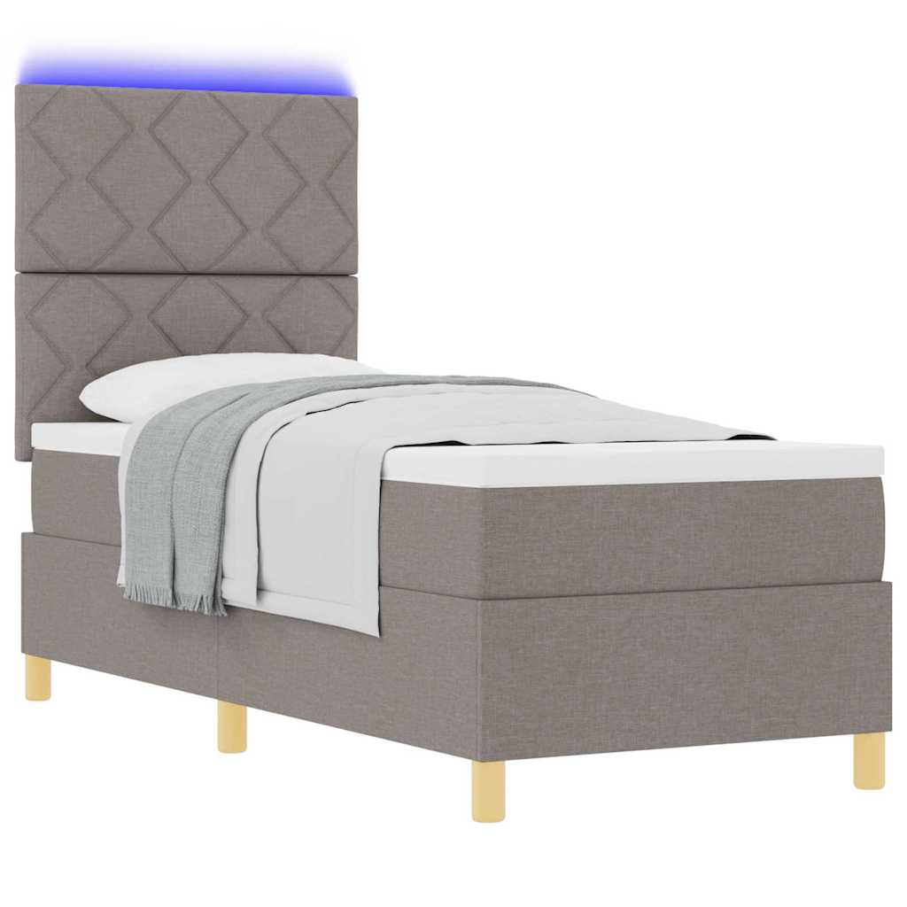 Lit à ressort LED avec tête de lit Taupe 80 x 200 cm tissu