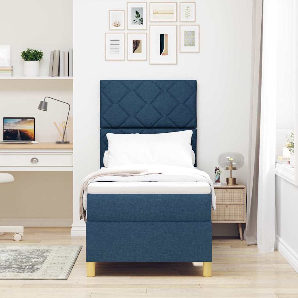Lit à ressorts avec matelas Bleu 80 x 200 cm tissu - XIOS