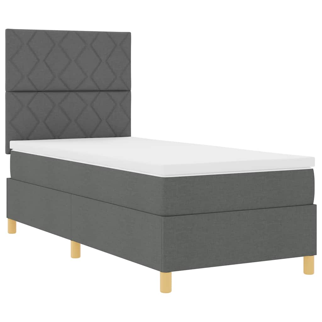 Lit à ressort LED avec tête de lit Gris foncé 90 x 200 cm tissu