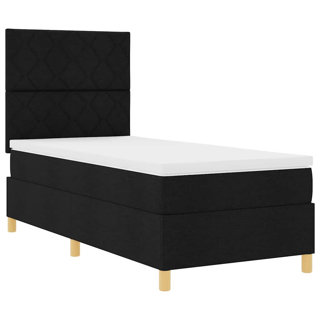Lit à ressort LED avec tête de lit Noir 90 x 200 cm tissu