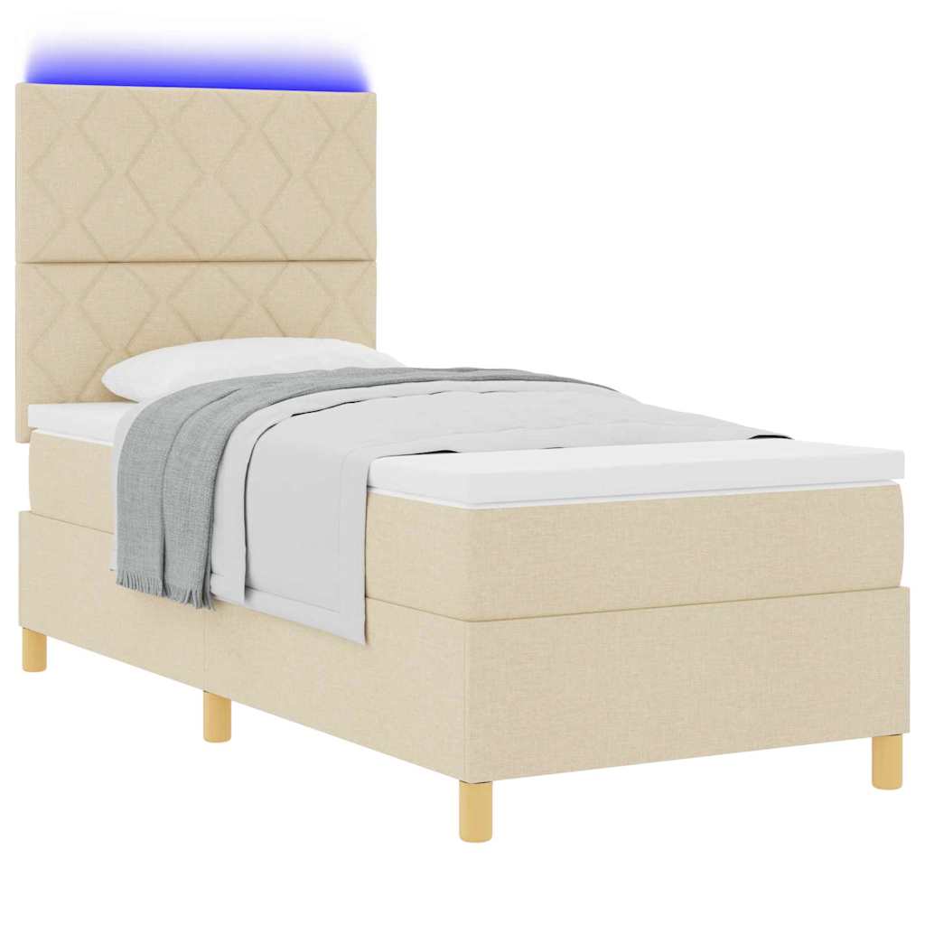 Lit à ressort LED avec tête de lit Crème 90 x 200 cm tissu - XIOS Store SNC