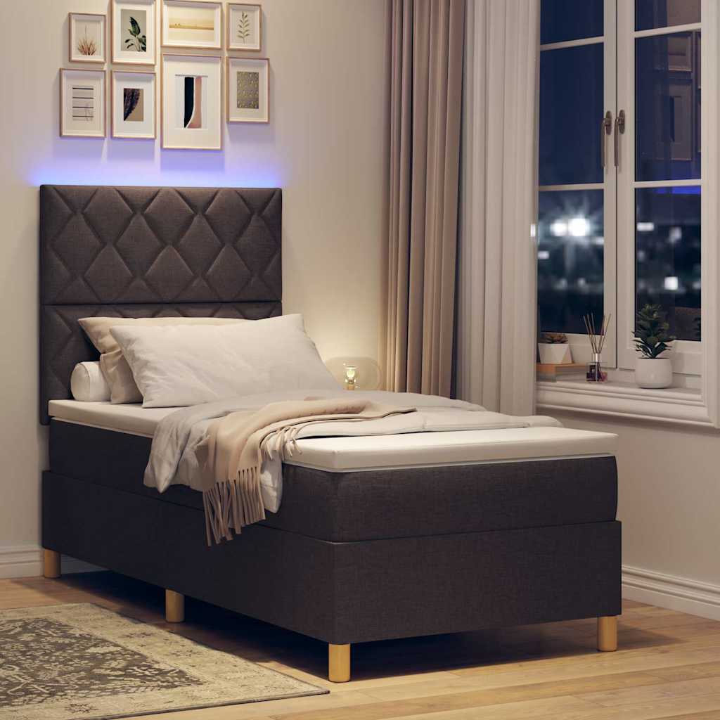Lit à ressort LED Marron foncé 100 x 200 cm tissu - XIOS