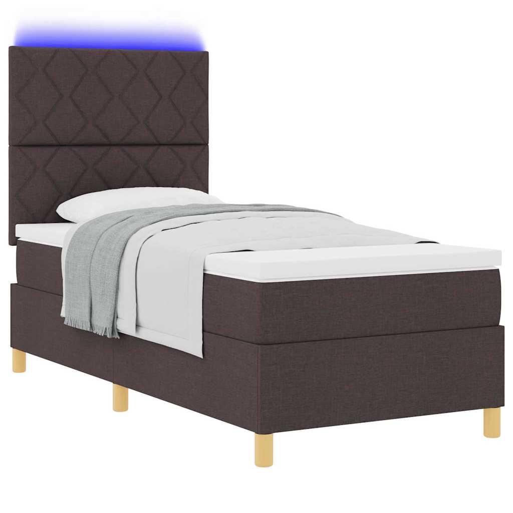 Lit à ressort LED Marron foncé 100 x 200 cm tissu - XIOS