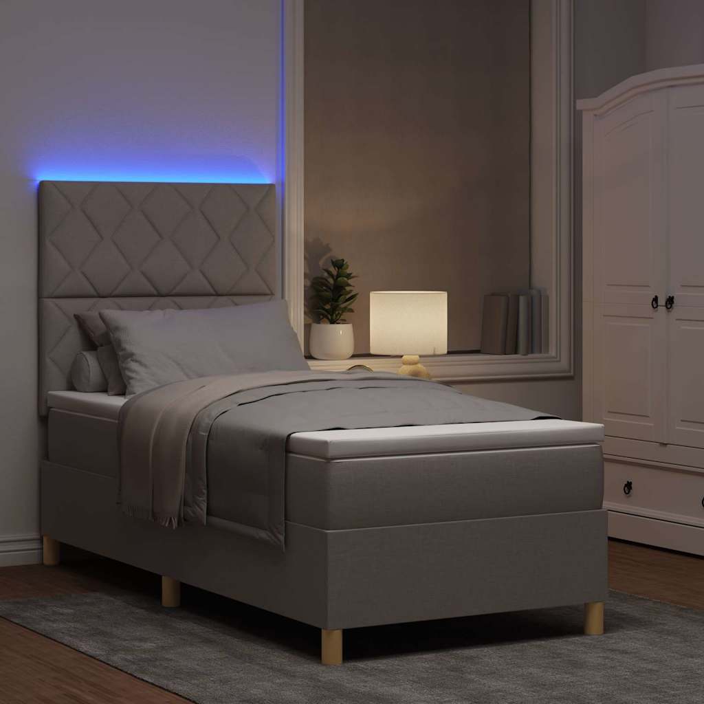 Lit à ressort LED avec tête de lit Taupe 100 x 200 cm tissu