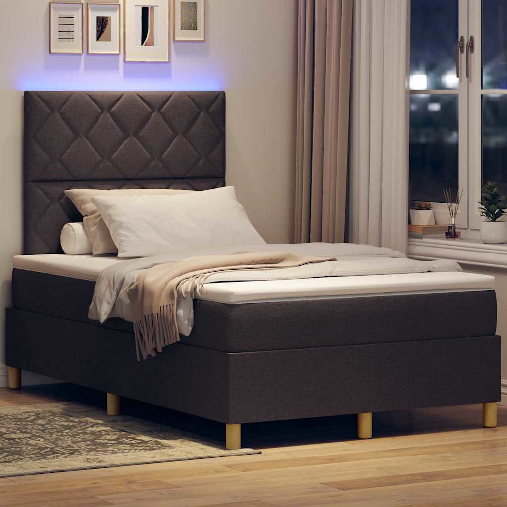 Lit à ressort LED Marron foncé 120 x 190 cm tissu - XIOS