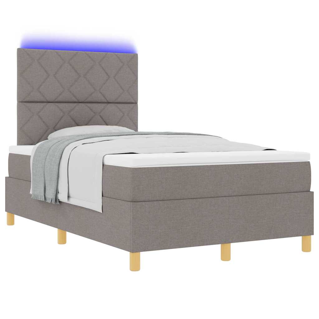 Lit à ressort LED avec tête de lit Taupe 120 x 200 cm tissu