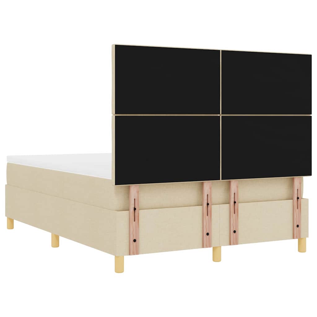 Lit à ressort LED avec tête de lit Crème 140 x 190 cm tissu
