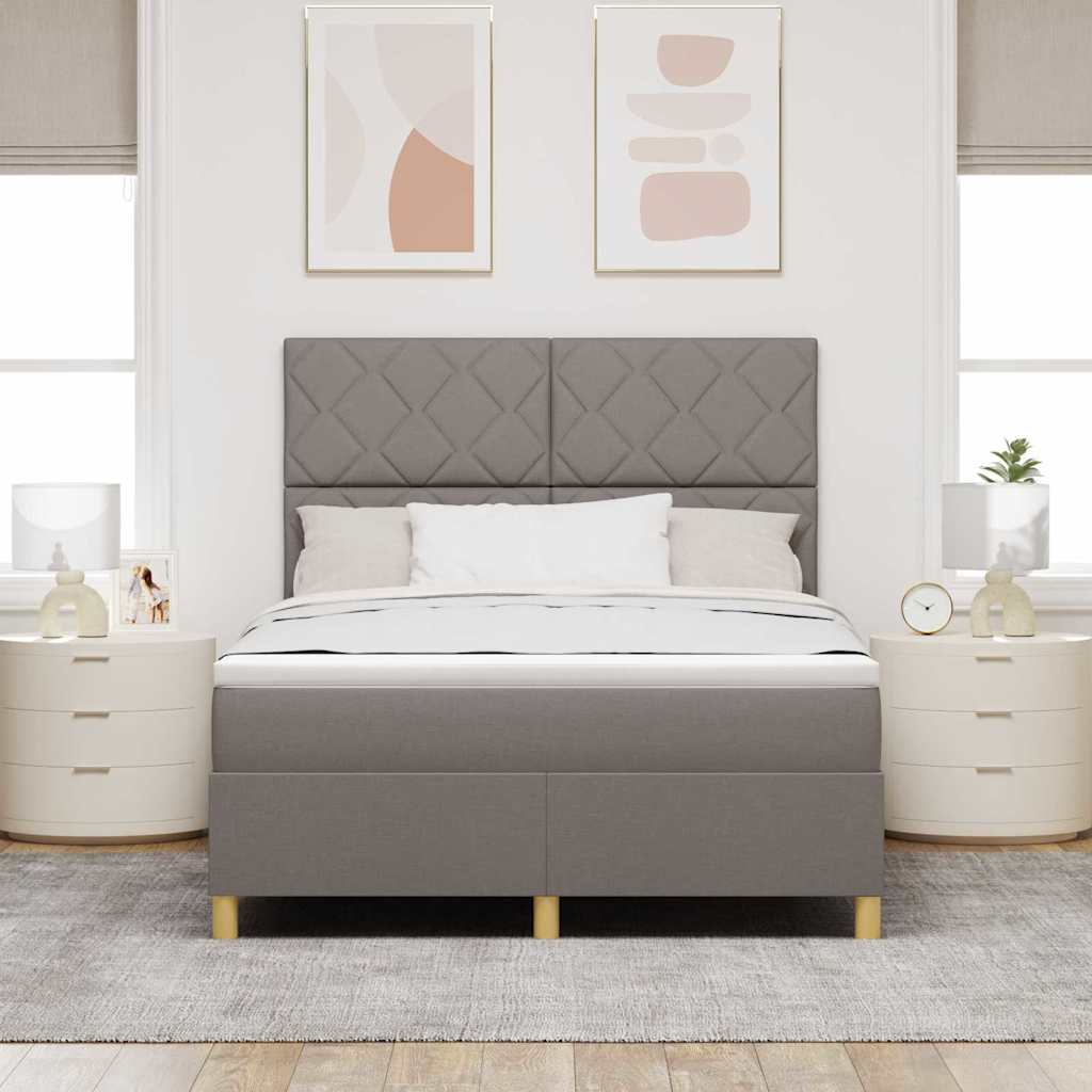 Lit à ressort LED avec tête de lit Taupe 140 x 200 cm tissu