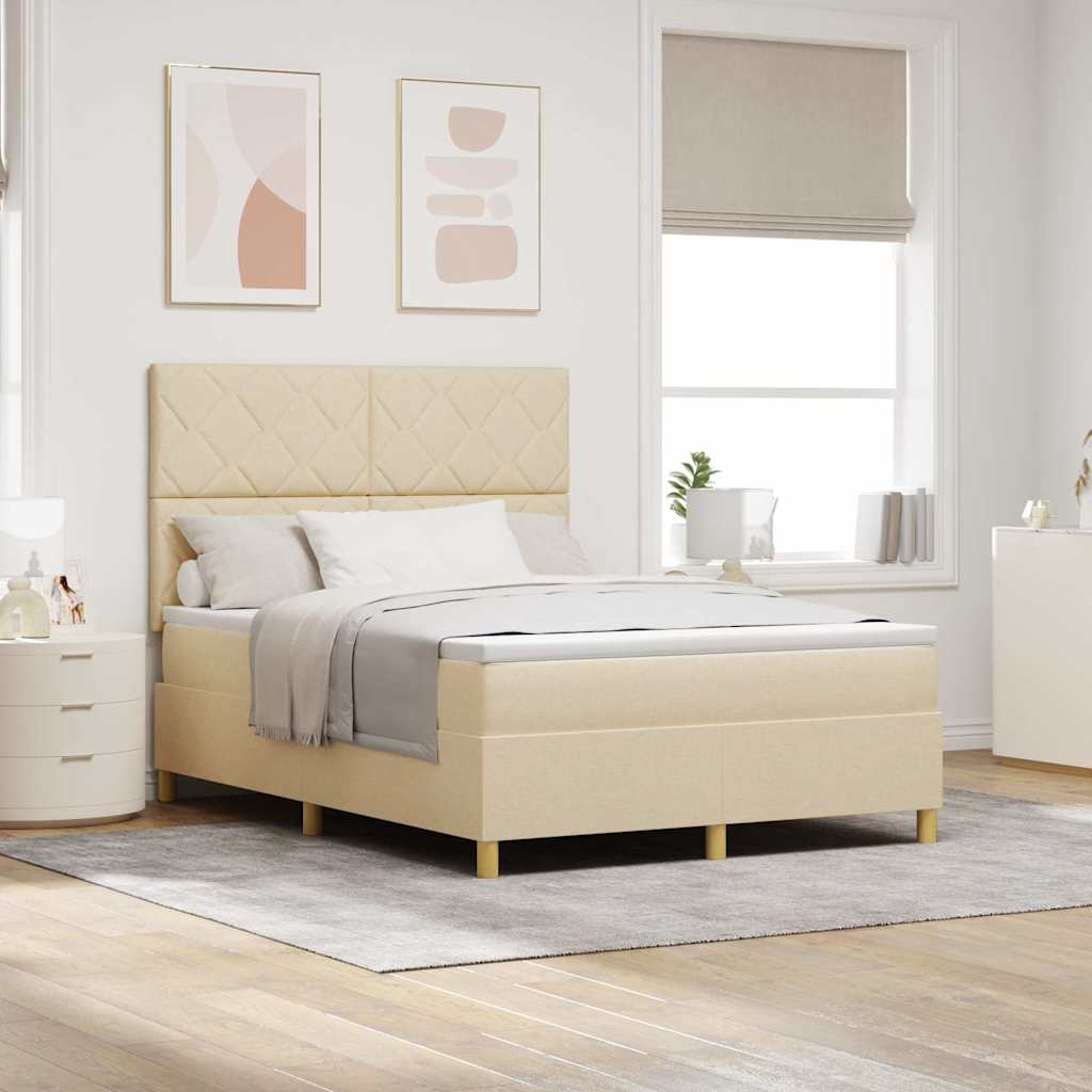 Lit à ressort LED avec matelas Crème 160 x 200 cm tissu - XIOS