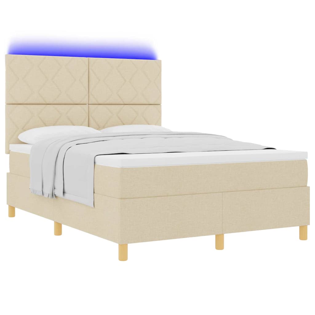 Lit à ressort LED avec matelas Crème 160 x 200 cm tissu - XIOS