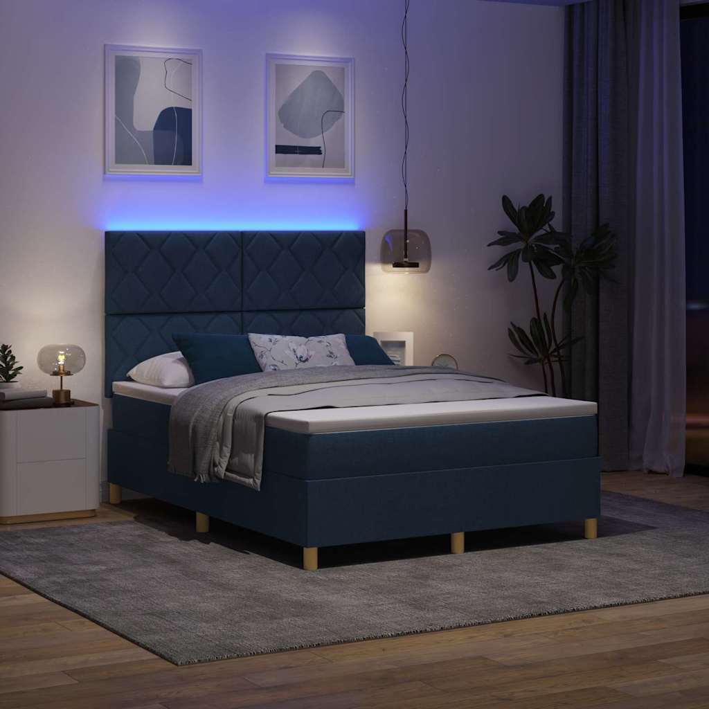Lit à ressorts avec matelas Bleu 160 x 200 cm tissu - XIOS