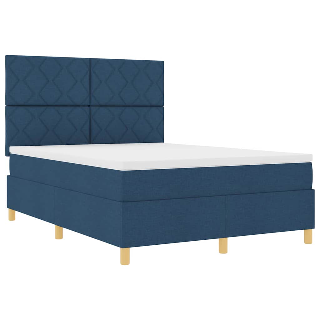 Lit à ressorts avec matelas Bleu 160 x 200 cm tissu - XIOS