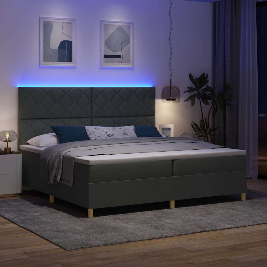 Lit à ressorts avec matelas Gris foncé 200 x 200 cm tissu - XIOS