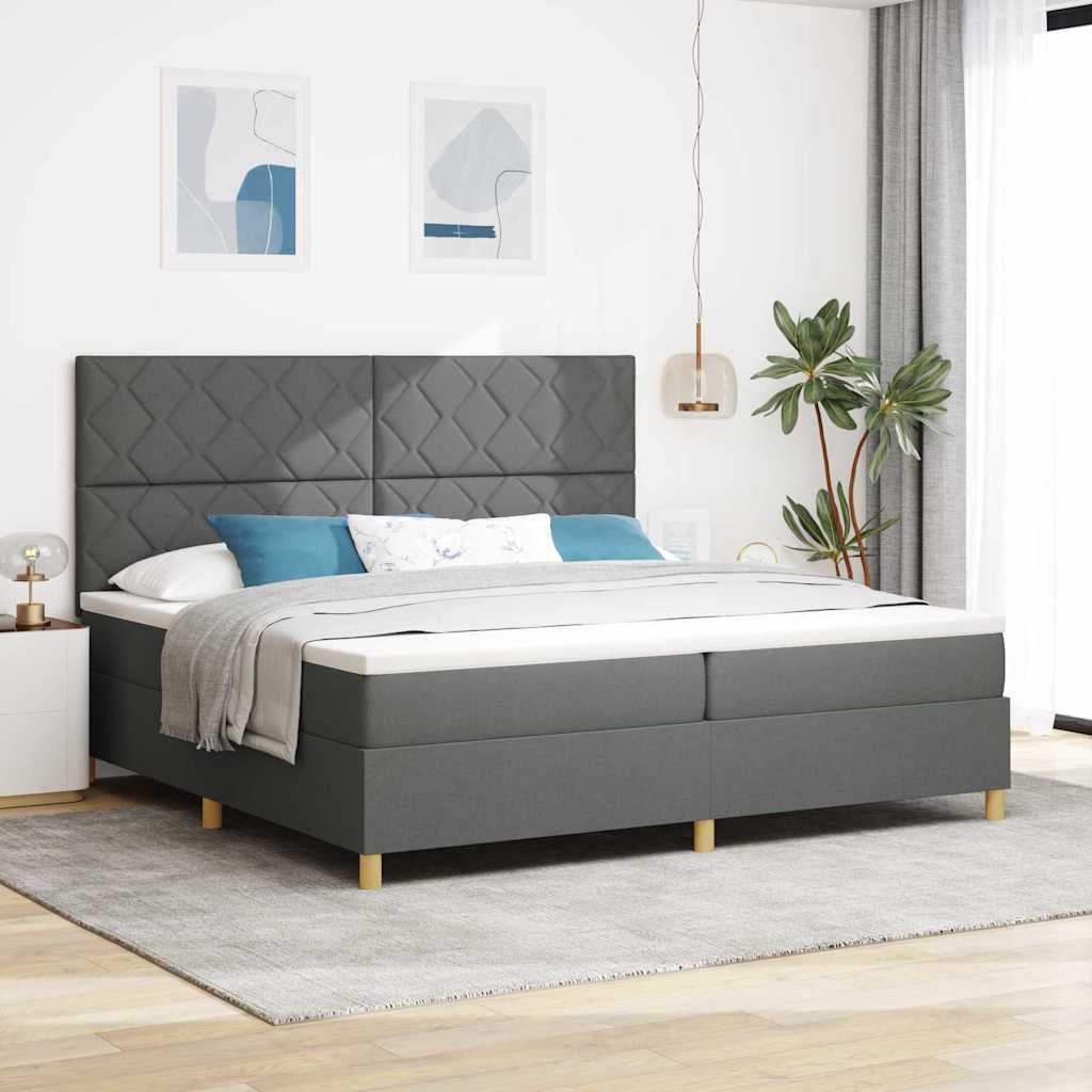 Lit à ressorts avec matelas Gris foncé 200 x 200 cm tissu