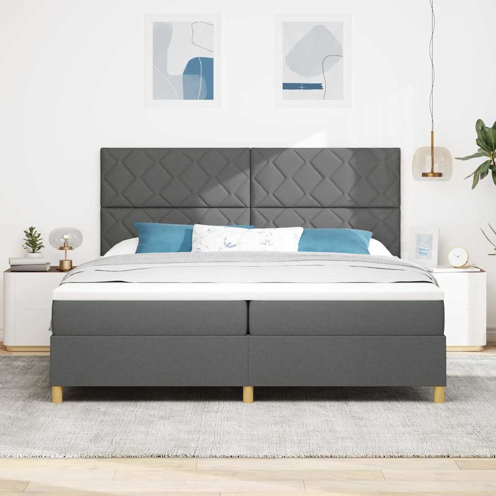 Lit à ressorts avec matelas Gris foncé 200 x 200 cm tissu - XIOS