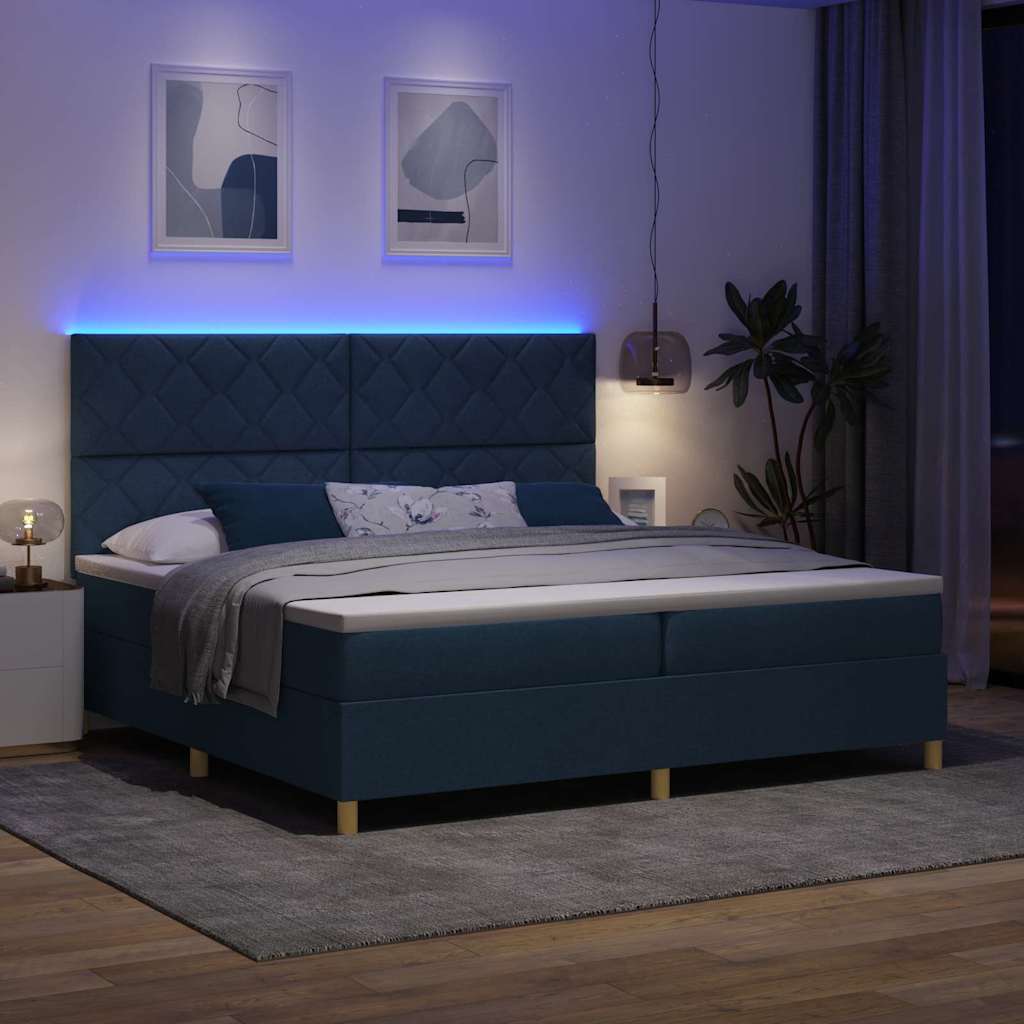Lit à ressorts avec matelas Bleu 200 x 200 cm tissu - XIOS