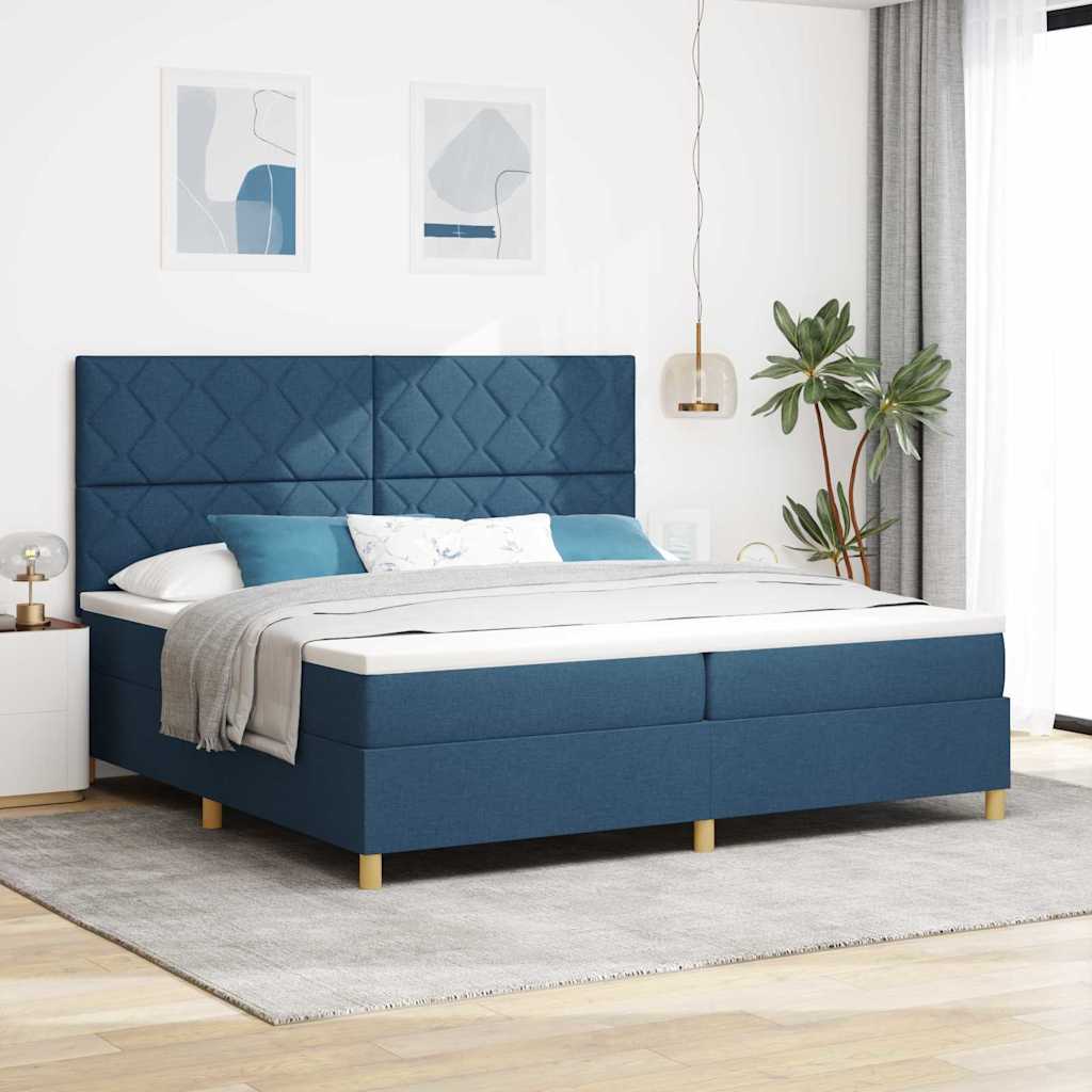 Lit à ressorts avec matelas Bleu 200 x 200 cm tissu