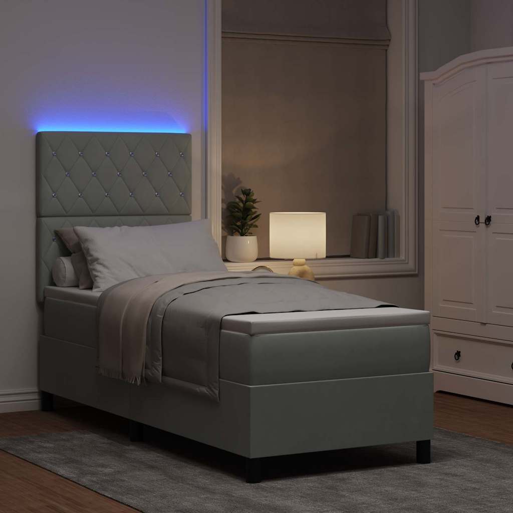 Lit à ressort LED avec matelas Gris clair 80 x 200 cm tissu - XIOS