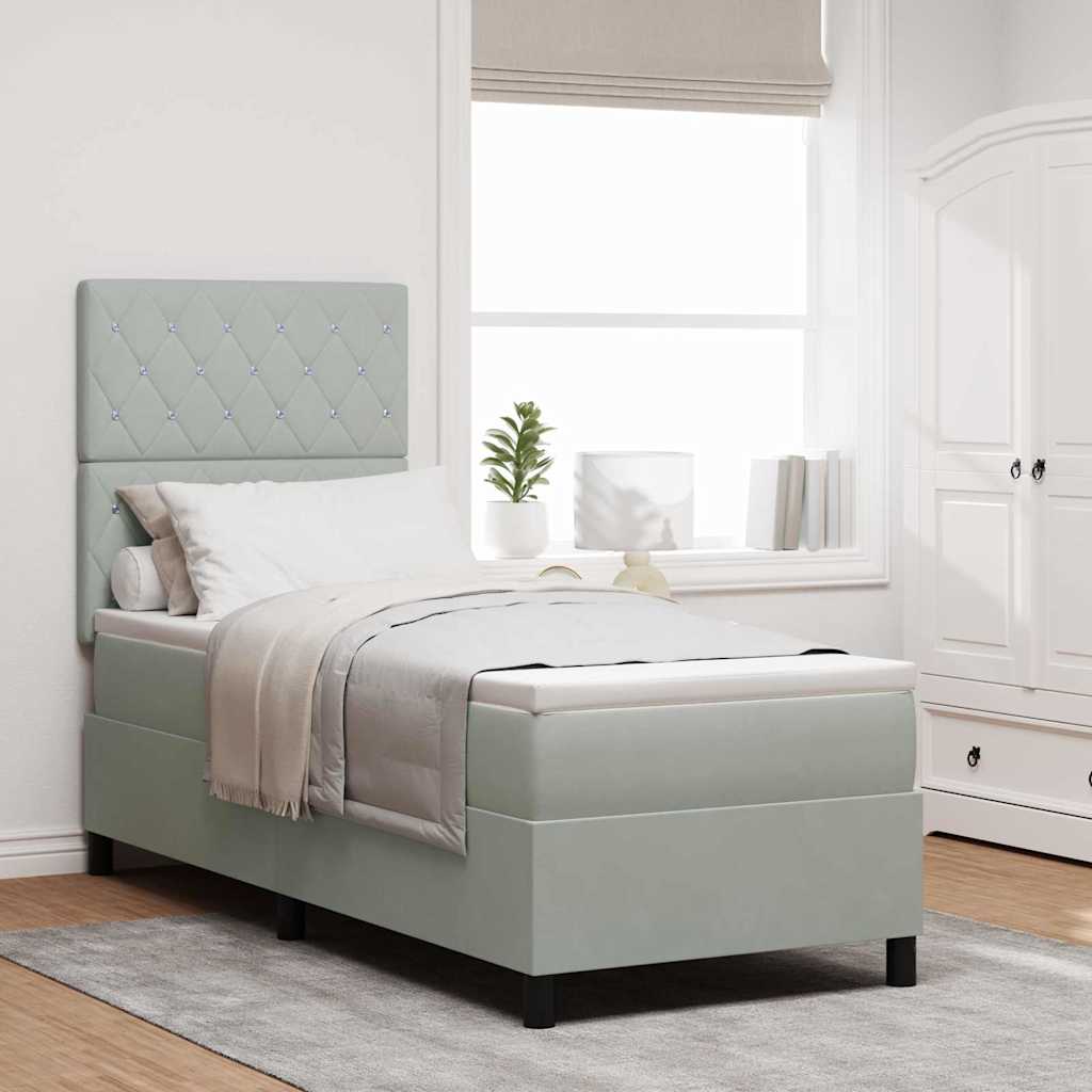 Lit à ressort LED avec matelas Gris clair 80 x 200 cm tissu - XIOS