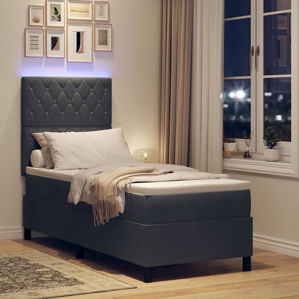 Lit à ressort LED avec matelas Gris foncé 80 x 200 cm tissu - XIOS