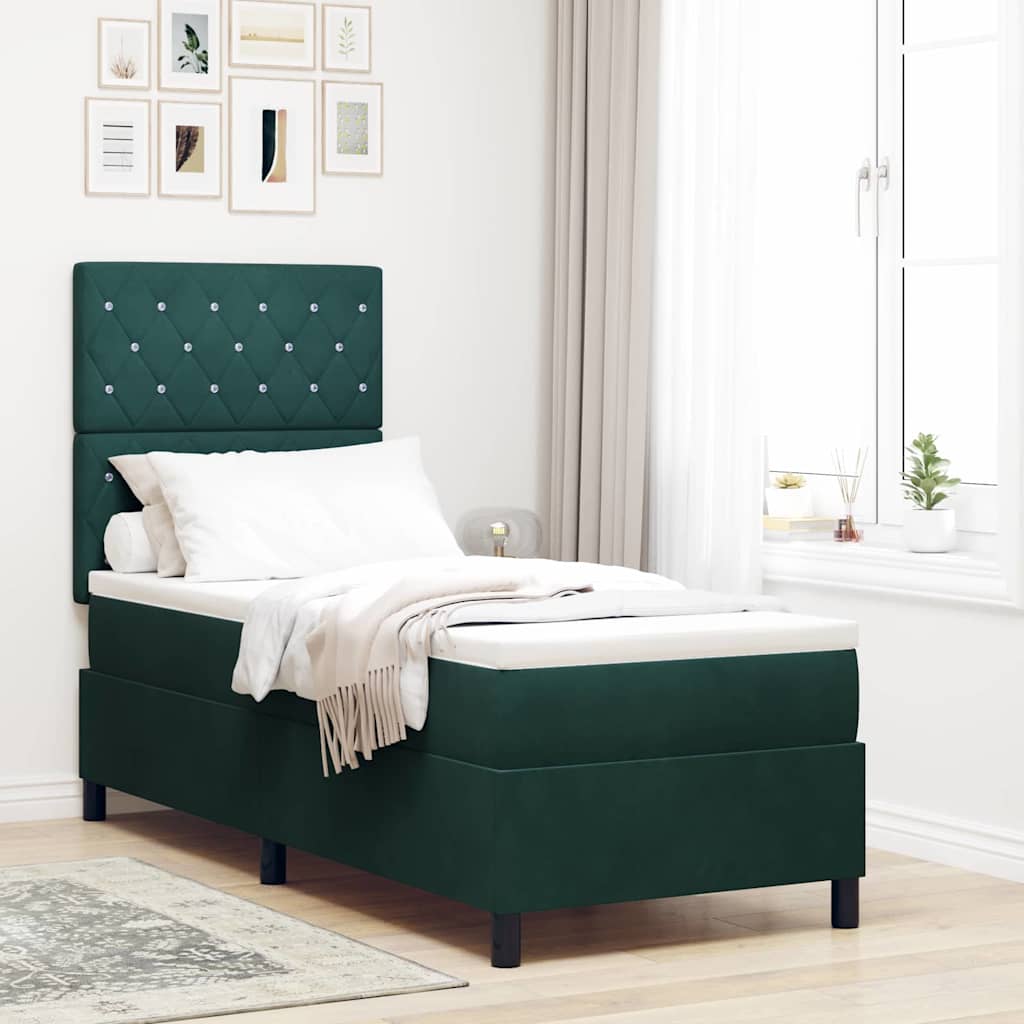 Lit à ressort LED avec matelas Vert foncé 80 x 200 cm tissu