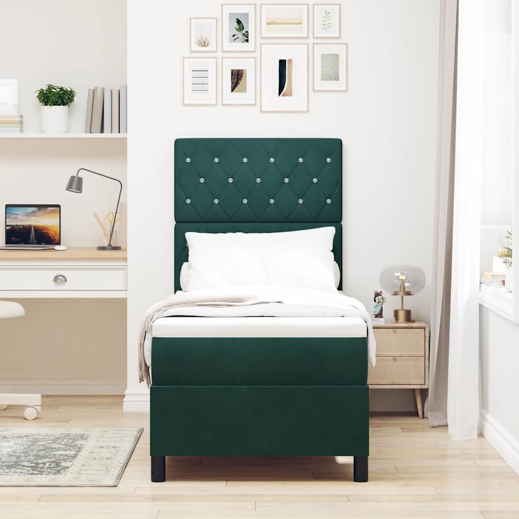 Lit à ressort LED avec matelas Vert foncé 80 x 200 cm tissu