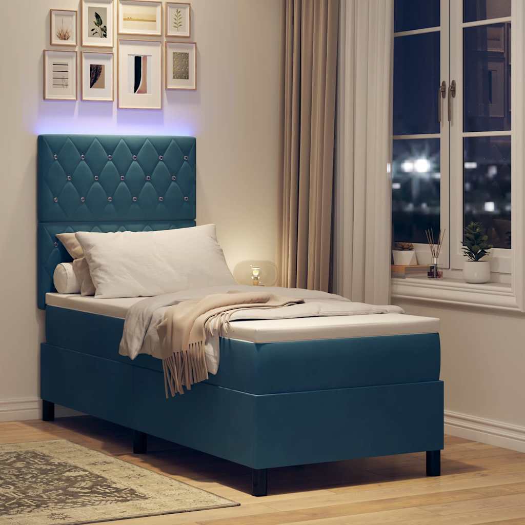 Lit à ressort LED avec matelas Bleu foncé 80 x 200 cm Velours