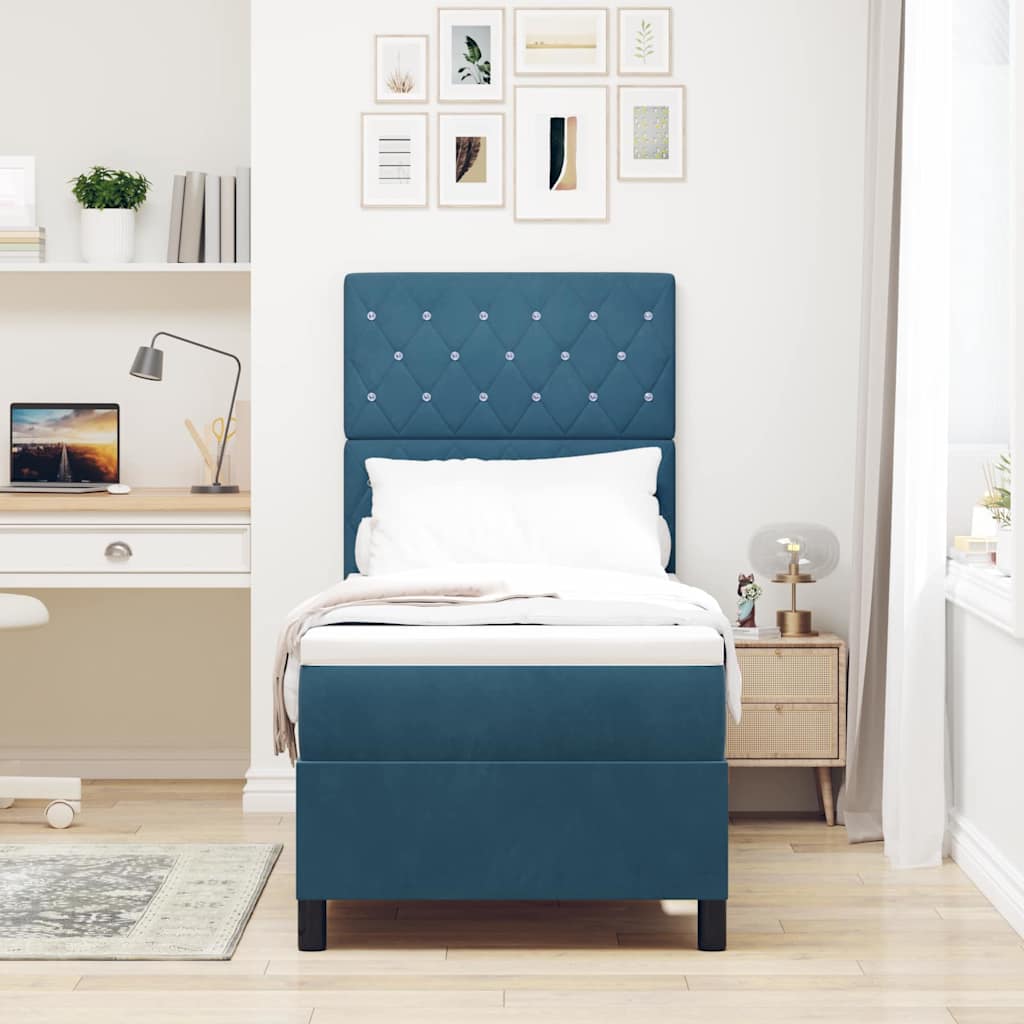 Lit à ressort LED avec matelas Bleu foncé 80 x 200 cm Velours