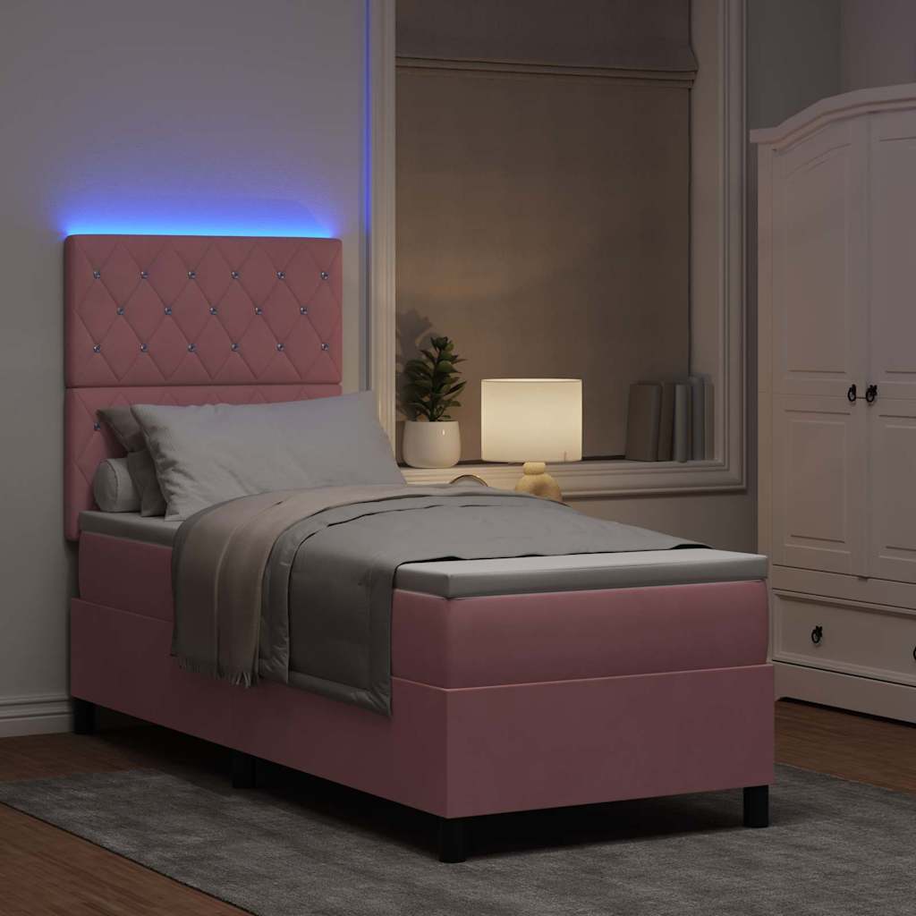 Lit à ressort LED avec matelas Rose 80 x 200 cm Velours