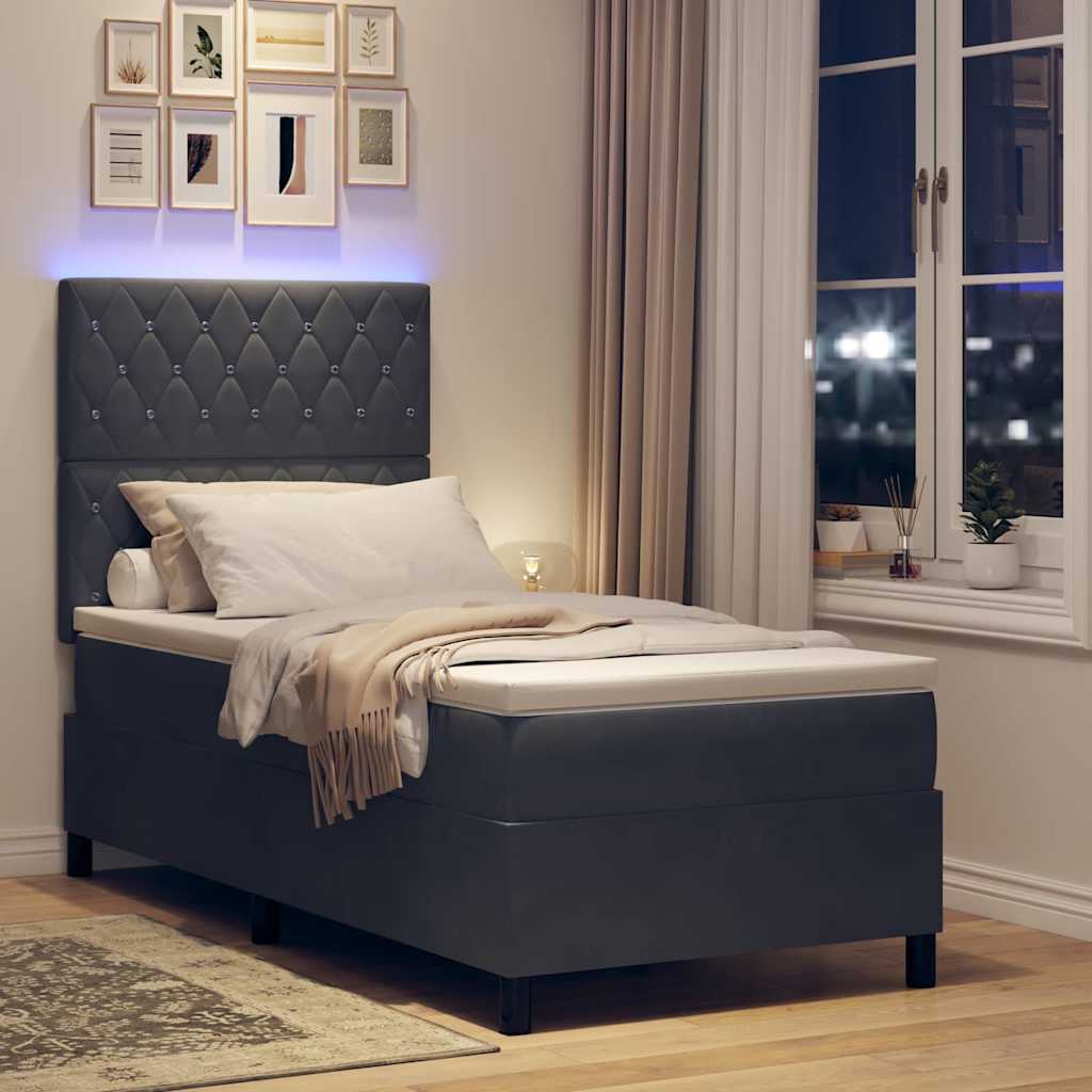 Lit à ressort LED avec matelas Gris foncé 90 x 190 cm Velours