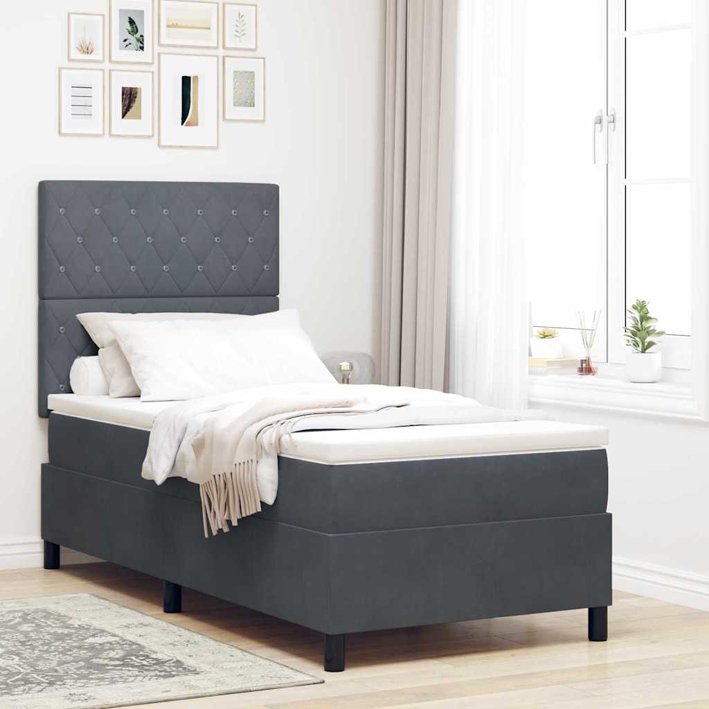 Lit à ressort LED avec matelas Gris foncé 90 x 190 cm Velours
