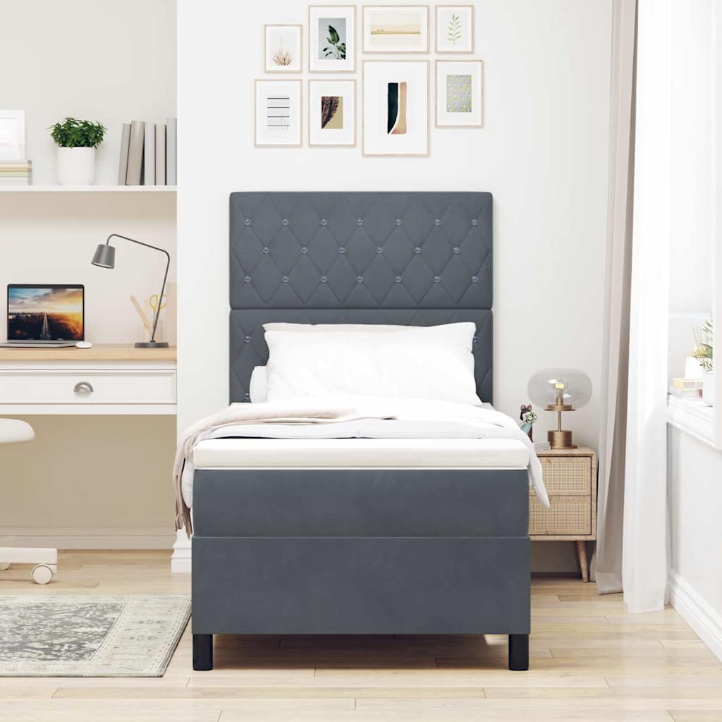 Lit à ressort LED avec matelas Gris foncé 90 x 190 cm Velours