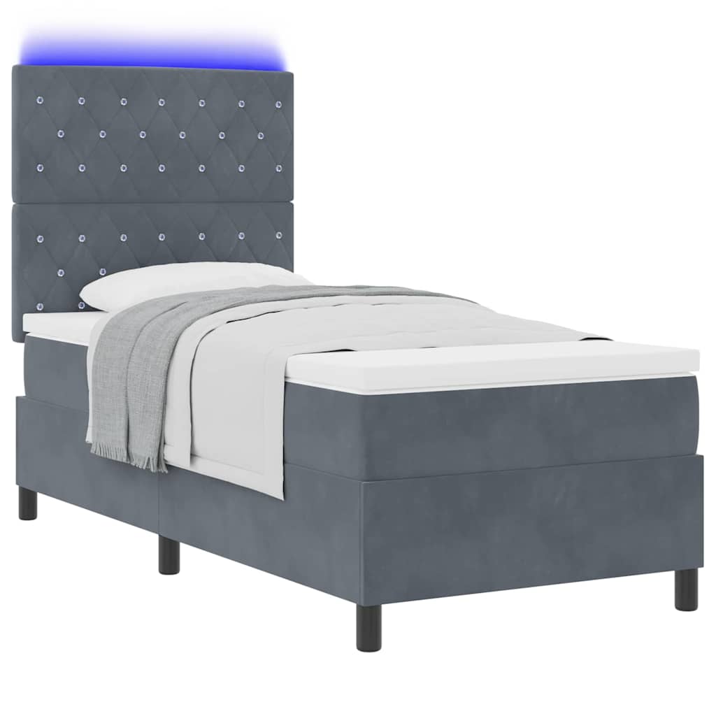 Lit à ressort LED avec matelas Gris foncé 90 x 190 cm Velours