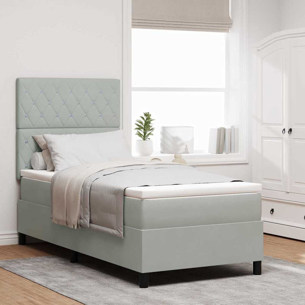 Lit à ressort LED avec matelas Gris clair 90 x 200 cm Velours