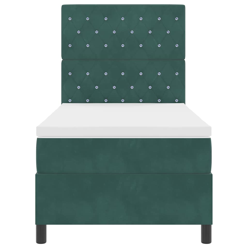 Lit à ressort LED avec matelas Vert foncé 90 x 200 cm Velours